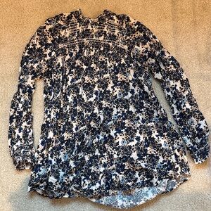 Free People Navy and White Floral Blouse
